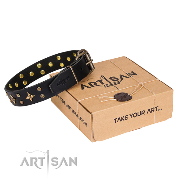 Stylish design full grain genuine leather dog collar for stylish walking