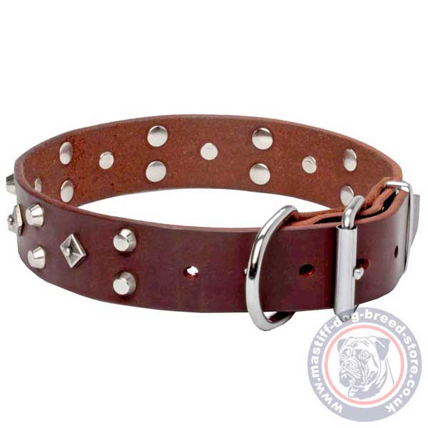 No-rubbing brown leather dog collar