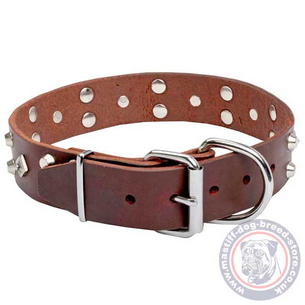 Strong brown leather dog collar 