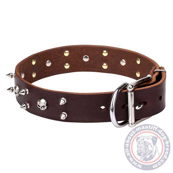 Brown leather dog collar with sturdy hardware