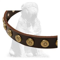 Mastiff Leather Dog Collar Decorated with Brass Doted Circles