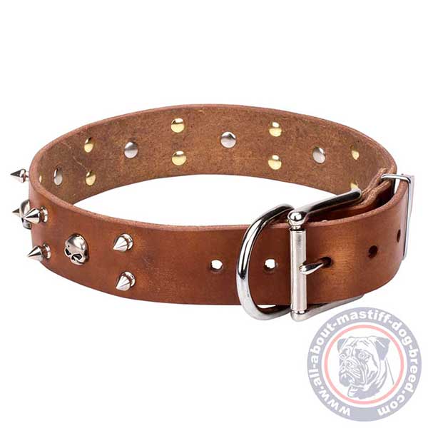 Designer brown leather dog collar