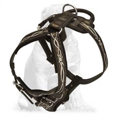 Leather Mastiff harness for walking with D-ring and handle