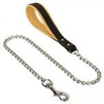 Mastiff Chain Dog Lead with Leather Handle