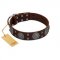 "Hypnotic Stones" FDT Artisan Brown Leather Mastiff Collar with Chrome Plated Brooches and Square Studs
