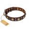 'Flower Melody' FDT Artisan Brown Leather Dog Collar with Mixed Studs for Mastiff Daily Walking
