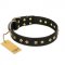 'Rhomb Style' FDT Artisan Mastiff Decorated Black Leather Dog Collar with Old Bronze-Like Plated Studs 1 1/2 inch (40 mm) Wide
