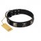 "Sea Rover" Embellished FDT Artisan Black Leather Mastiff Collar with Chrome Plated Crossbones and Plates