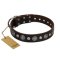 "Victory Ode" FDT Artisan Brown Leather Mastiff Collar with Silver-like Plated Decorations
