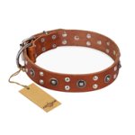 'Silver Elegance' FDT Artisan Tan Leather Mastiff Collar with Old Silver-Like Plated Studs and Cones 1 1/2 inch (40 mm) Wide