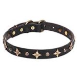 Mastiff Leather Dog Collar with Old Bronze-plated Half-ball Studs and Stars