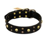 FDT Artisan 'Heavy Metal' Leather Mastiff Collar with Skulls and Studs 1 1/2 inch (40 mm)