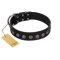 "Silent Star" Handmade FDT Artisan Designer Black Leather Mastiff Collar with Engraved Plates