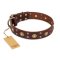 'Caprice of Fashion' FDT Artisan Mastiff Brown Leather Dog Collar with Round Decorations