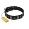 "Pirates' Symbol" Fashionable FDT Artisan Black Leather Mastiff Collar with Silver-Like Plates and Gold-Like Skulls
