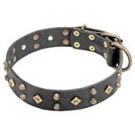 Mastiff Decorated Leather Dog Collar with Pyramids and Studs