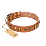 "Natural Beauty" FDT Artisan Tan Leather Mastiff Collar with Old Bronze-like Circles and Plates