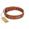 "Woofy Majesty" FDT Artisan Tan Leather Mastiff Collar with Round Silver-like Plates