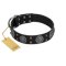 "Boundless Blue" FDT Artisan Black Leather Mastiff Collar with Chrome Plated Brooches and Square Studs