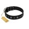 "Mr. Elegance" Designer FDT Artisan Black Leather Mastiff Collar with Silver-Like Studs