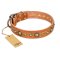 'Feast of Luxury' FDT Artisan Mastiff Tan Leather Dog Collar with Old Bronze-Like Plated Circles - 1 1/2 inch (40 mm) wide