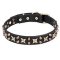 Mastiff Wide Leather Dog Collar 1 1/4 inch (30 mm) with Old Bronze Plated Stars and Pyramids