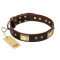 FDT Artisan 'Rich Fashion' Decorated Brown Leather Mastiff Collar with Plates and Studs - 1 1/2 inch (40 mm) wide