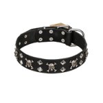 FDT Artisan 'Rock 'n' Roll Style' Fancy Leather Mastiff Collar with Skulls, Bones and Studs 1 1/2 inch (40 mm) wide