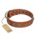 "Brave Spirit" Handmade FDT Artisan Designer Tan Leather Mastiff Collar with Shields