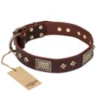 FDT Artisan 'Loving Owner' Decorated Leather Mastiff Dog Collar with Plates and Studs 1 1/2 inch (40 mm)