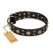 'Cosmic Glow' FDT Artisan Black Leather Mastiff Collar with Brass-Plated Studs - 1 1/2 inch (40 mm) wide