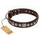 'Pierian spring' FDT Artisan Brown Leather Mastiff Dog Collar with Silvery Decorations - 1 1/2 inch (40 mm) wide