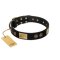 "Chicci-Glam" FDT Artisan Black Leather Mastiff Collar with Plates and Ornate Studs