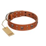 "Rebellious Nature" FDT Artisan Tan Leather Mastiff Collar Embellished with Crossbones and Square Studs