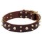 Mastiff Rock Style Brown Leather Dog Collar with Brass Spikes and Skulls