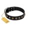"Inky Prettification" FDT Artisan Black Leather Mastiff Collar with One Row of Studs
