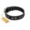 "Silver Medallions" Mod FDT Artisan Black Leather Mastiff Collar with Round Plates