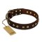 'Fashion Studs' FDT Artisan Decorated Brown Leather Mastiff Collar with Old Bronze-Plated Steel Hardware 1 1/2 inch (40 mm) Wide