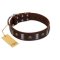 "War Chief" FDT Artisan Genuine Brown Leather Mastiff Collar with Skulls and Plates