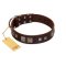 "Object of Virtu" FDT Artisan Brown Leather Mastiff Collar with Old Silver-like Square Studs and Pyramids