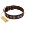 "Treasure Hunter" FDT Artisan Brown Leather Mastiff Collar with Old-Bronze-like and Silvery Medallions