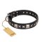 'Space Walk' FDT Artisan Black Leather Mastiff Dog Collar with Adornments