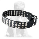 Mastiff Leather Collar 3 Rows of Pyramids