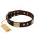 "Middle Age" FDT Artisan Brown Leather Mastiff Collar with Old Bronze-Plated Engraved Flowers and Large Plates