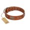 "Great Obelisk" Handcrafted FDT Artisan Tan Leather Mastiff Collar with Large Plates and Pyramids