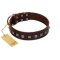 "Kingly Grace" FDT Artisan Brown Leather Mastiff Collar with Silver-like Dotted Studs