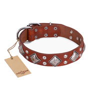 "Magic Squares" FDT Artisan Adjustable Tan Leather Mastiff Collar