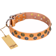 "Precious Sparkle" FDT Artisan Handcrafted Tan Leather Collar for Mastiff