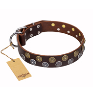 'Strong Shields' FDT Artisan leather Mastiff collar with stylish decorations - 1 1/2 inch (40 mm) wide