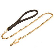 Mastiff Chain Gold-Like Plated Dog Leash with Leather Handle Mastiff Chain Gold-Like Plated Dog Leash with Leather Handle